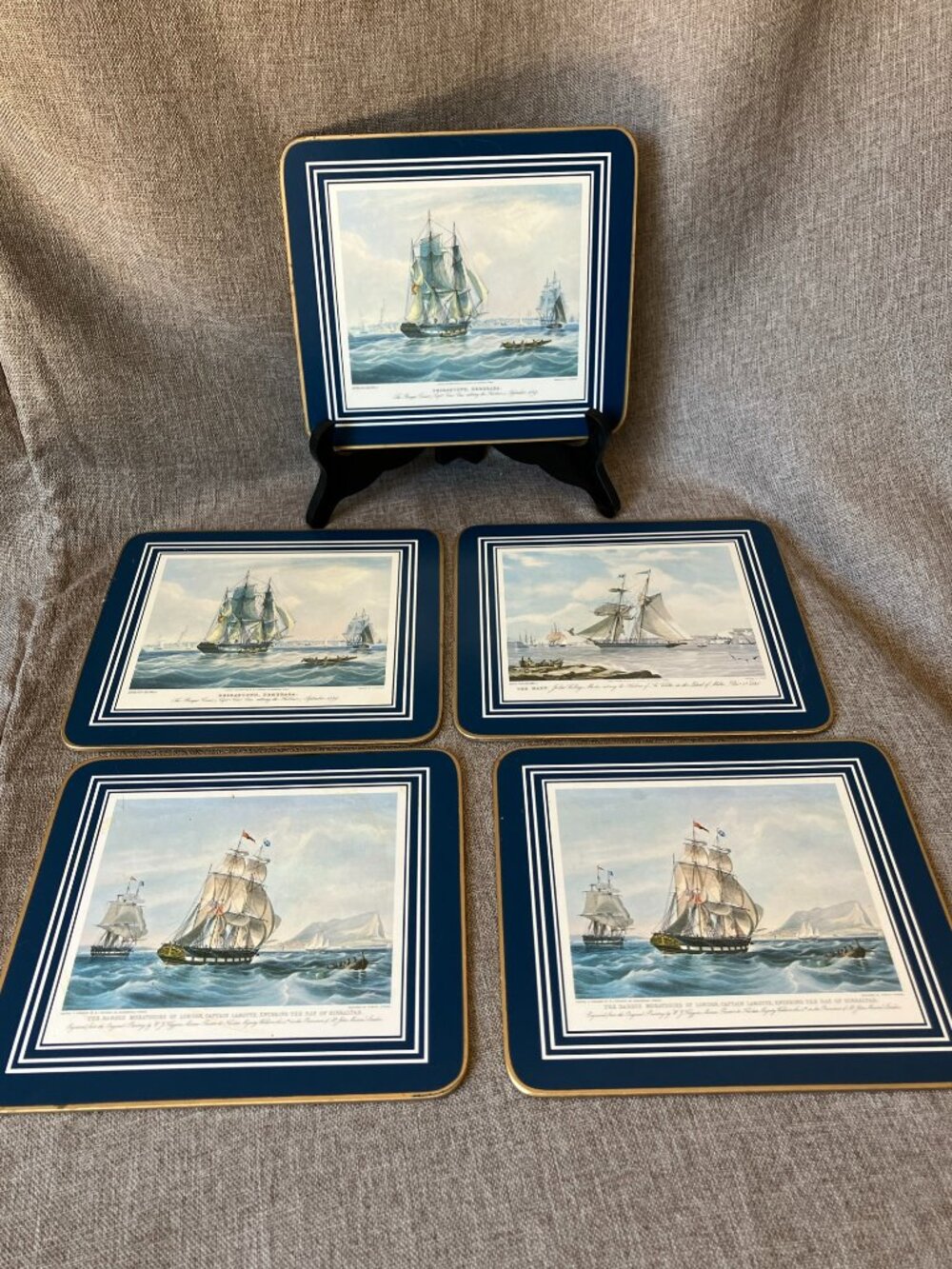 VTG Set 5 Clover Leaf Clipper Ships Cork Back Hard Placemats 8.5” x 7.5” EUC